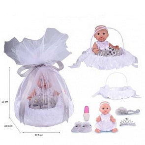 Интерактивный пупс в корзинке с аксессуарами, пьет и писает, серебристый (Junfa, DH2206D)