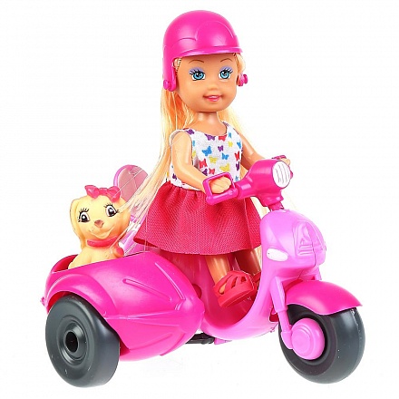 Кукла Машенька 12 см, в наборе мотоцикл с коляской, питомец, аксессуары 