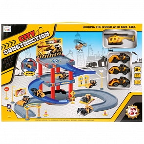 Парковка 3 уровня со строительной техникой, 3 машинки, вертолет и аксессуарами (B1664136)