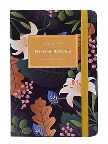 Планер с цветочками, с резинкой, формат А5, темно-синий (Михи Михи, MM07006)