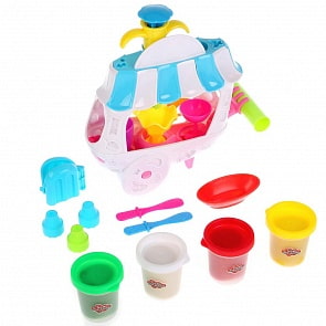 Набор теста для лепки - Тележка с мороженым, тележка, 4 цвета теста, аксессуары (MultiArt, B1647462-PD)