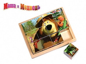 Маша и Медведь. Кубики 12 штук, дерево (Затейники ТМ, 1101344)