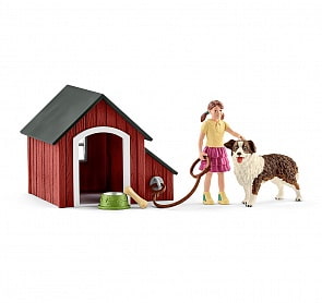 Набор - Мои первые животные на ферме - Девочка. Собака. Будка с аксессуарами (Schleich, 42376k)