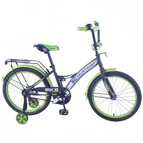 Велосипед детский черно/зеленый матовый 20' gw-тип, багажник, страховочные колеса, звонок (Mustang, ST20095-GW)
