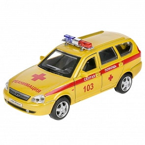 Машина Реанимация Lada 2171 Priora 12 см свет-звук двери и багажник открываются металлическая (Технопарк, PRIORAWAG-12SLAMB-YE) (ассортимент)