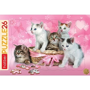 Пазл 26 элементов 20 х 30 см в рамке Котята в корзинке (Hatber, 26ПЗ4_12190)