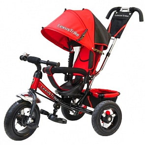 Велосипед 3-колесный, с надувными колесами 12 и 10 дюймов, регулируемая спинка, задний тормоз, цвет – красный (Lexus Trike, 950-N1210-REDsim)