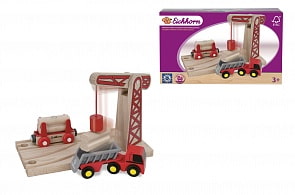 Игровой набор для деревянной железной дороги с краном, 6 деталей (Eichhorn, 100001516)