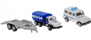 Набор полицейских машин с прицепом, 7,5 см (Технопарк, SB-15-46(HUNTER)