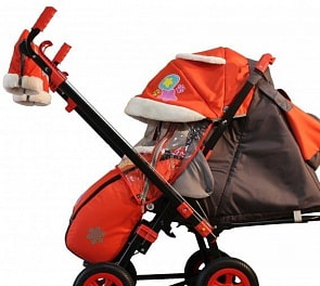 Санки-коляска Snow Galaxy - City-2 - Мишка со звездой на розовом, на больших колесах Ева, сумка, варежки (RT, 7086RT)