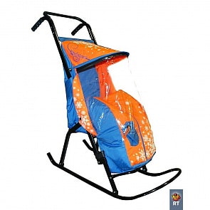 Санки-коляска Снегурочка 2-Р1 – Снежинки, голубой-оранжевый (RT, 3536RT)