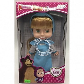 Интерактивная кукла - Маша и Медведь – Маша в голубом платье, 25 см, 3 стиха и песенка (Карапуз, 83033BD)