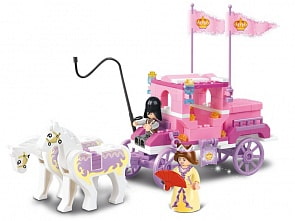 Конструктор - Карета с лошадками и фигурками, 137 деталей (Sluban, M38-B0250)