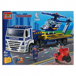 Конструктор - Камаз: полиция перевозчик с вертолетом, 172 деталей (Город мастеров, KK-3031-R)