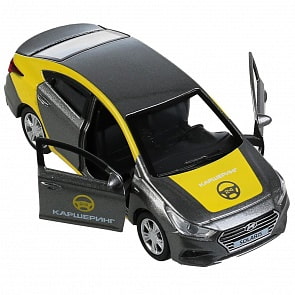 Машина Каршеринг Hyundai Solaris 12 см двери и багажник открываются металлическая инерционная (Технопарк, SOLARIS2-12DEL-GY)