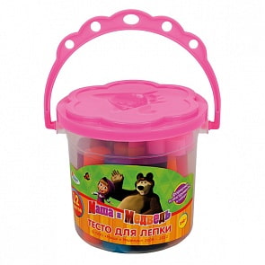 Тесто для лепки - Маша и Медведь, 12 цветов, 240 грамм, формочки, в ведре (Multiart, 24012PD-MMsim)