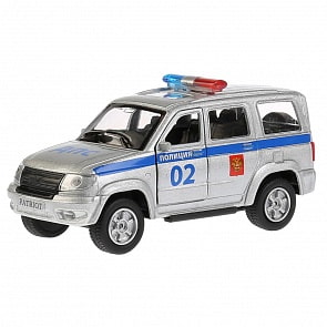 Джип УАЗ Patriot полиция, 12 см, открываются двери и багажник, инерционный механизм (Технопарк, SB-17-81-UP-P-WB)