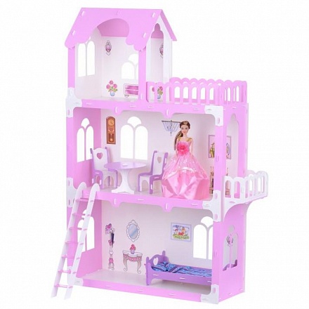 Домик для кукол Милана, бело-розовый, с мебелью 