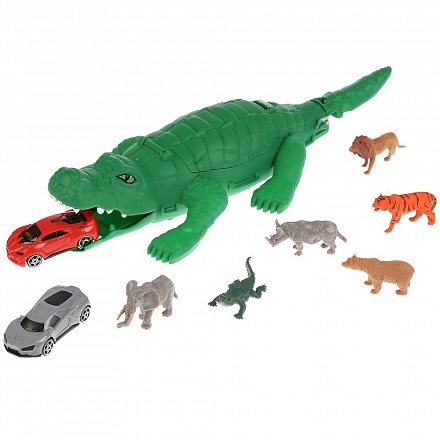 Трек-крокодил с машинками и животными, разные цвета  