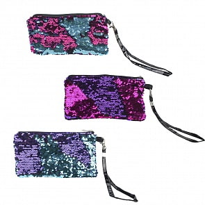 Косметичка Lukky с пайетками и ремешком, 3 цвета: красный/зеленый, зеленый/синий, красный/фиолетовый (1toy, Т16302) (ассортимент)