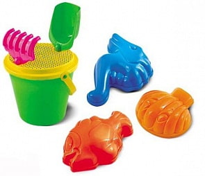 Набор для песка №62: формочки 3 штуки, грабли, совок, ведро, сито (Нордпласт, Н-431775-no)