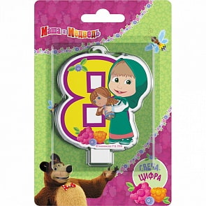 Свеча-цифра №8 Маша и Медведь 8 см (Росмэн, 33010)