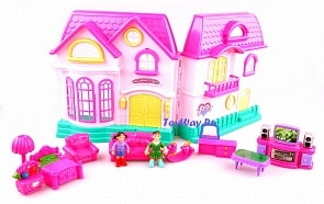 Игровой домик для кукол с человечками и мебелью, В гостях у куклы, со звуковыми и световыми эффектами (Rinzo, PT-00058)