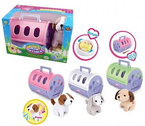 Плюшевая игрушка - Мой питомец. Собачка в переноске с аксессуарами, звуковые и световые эффекты (ABtoys, PT-01230) (ассортимент)