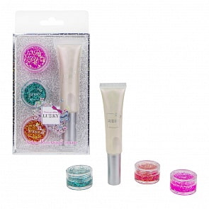 Набор - Блестящий стиль с голографическим жемчужным блеском для губ, 25 мл и 3-мя баночками с блестками 4,3 г (Lukky, Т16771)
