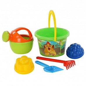 Набор Disney - Хранитель Лев №6: ведро среднее с наклейкой, лопатка, грабельки, 2 формочки, лейка малая №4 (Полесье, 67098)