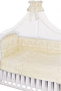 Комплект в кроватку 7 предметов - Зая-Зай, молочный (Золотой Гусь, 1233-z)