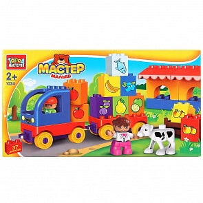 Конструктор - Большие кубики: Машина с прицепом, 37 деталей (Город мастеров, GK-1024-R)