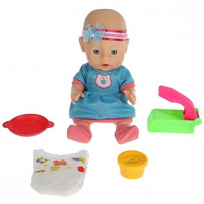 Интерактивный озвученный пупс Оливия 35 см 3 аксессуара для приготовления еды подгузник (Карапуз, XN35BB-SP-21-RU)