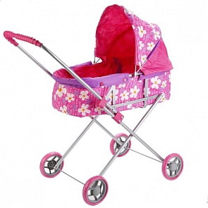 Коляска для кукол со съемной люлькой, розовая в цветочек (Карапуз, 63AI-C1sim)