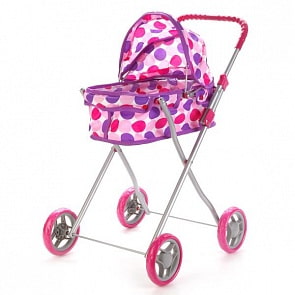Коляска для кукол со съемной люлькой, розовая в цветной горох (Карапуз, 63CA-C3sim)