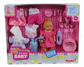 Пупс с набором одежды и аксессуаров, пьет и писает, 12 см (Simba, 5033387)
