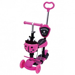 Трехколесный самокат 3 в 1, светящиеся колеса 12,5 и 10 см, малиновый (XK-M06PINKsim)