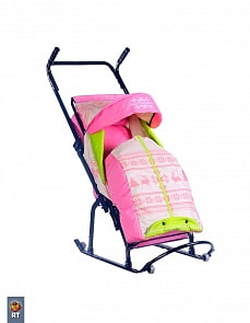 Санки-коляска Герда 4-Р3 бело-розовые с колесиками «Скандинавский Узор» (RT, 3901RT)