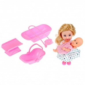 Набор из 2-х кукол - Машенька 12 см. и младшая сестренка 5 см., с аксессуарами (Карапуз, MARY005-GB-BB)
