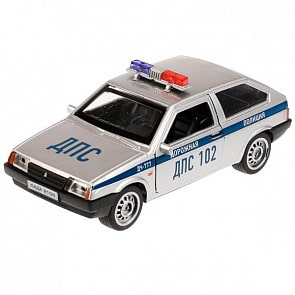Модель Полиция Lada-2108 Cпутник 12 см свет-звук двери открываются металлическая (Технопарк, 2108-12SLPOL-SR)