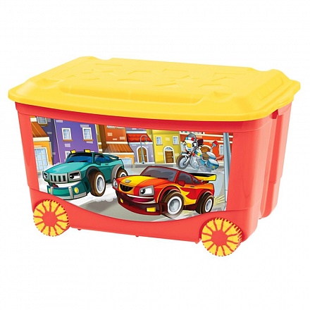 Ящик для игрушек с аппликацией на колесах, цвет красный 