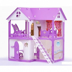 Коттедж для кукол – Светлана, с мебелью, бело-сиреневый (Krasatoys, 251кр)