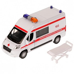 Машина Скорая помощь Citroёn Jumper свет-звук 14 см двери открываются инерционная металлическая (Технопарк, JUMPER-14SLAMB-STRWH)