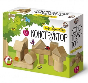 Кубики деревянные – конструктор, 17 элементов, неокрашенный (Десятое королевство, 01700ДК)