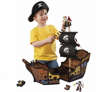 Игровой набор деревянный для мальчика - Пиратский корабль, раскрывающийся 