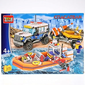 Конструктор – Спасательный джип с лодкой и фигурками, 375 деталей (Город Мастеров, LL-5029-Rsim)