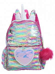 Рюкзак с пайетками Единорог с сердцем Bright Dreams, радужный с помпоном (Михи Михи, MM07574)