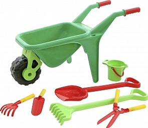 Игровой набор - Садовод с тачкой, ведром с носиком, лопатой, граблями, совком, грабельками и секатором  (Полесье,  п-41722) Игровой набор - Садовод с тачкой, ведром с носиком, лопатой, граблями, совком, грабельками и секатором  (Полесье,  п-41722)