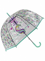 Зонт-трость Единорог Keep Calm and be Unicorn прозрачный купол зеленый (Михи Михи, MM07439) - миниатюра