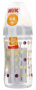Бутылочка Nuk First Choice New Classic, 150 мл с силиконовой соской, размер М, серый/точки (Nuk, 10743595)